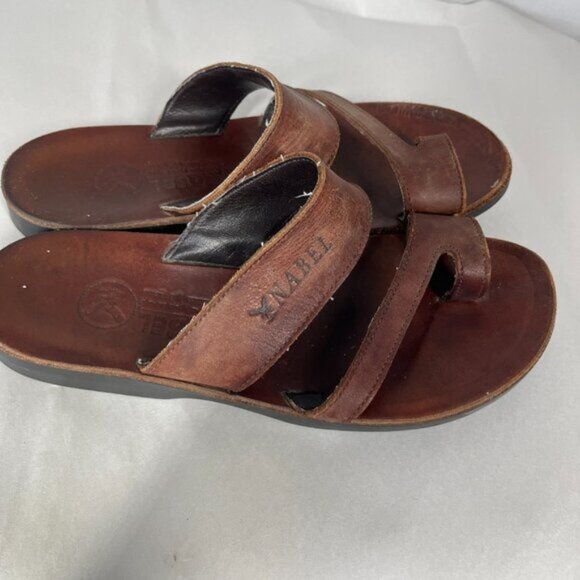 Genuine Leather Slide Sandals Mens Size 10.5/11 Brown Slip-On Made in Palestine - Picture 3 of 10